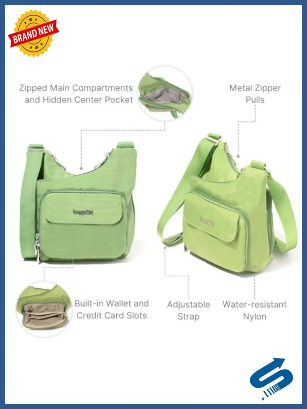 Lightweight Nylon Crossbody Bag with Wallet Organization, Adjustable Strap